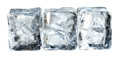 Refreshing ice cubes for drinks kitchen studio close-up culinary appeal cut out on transparent background