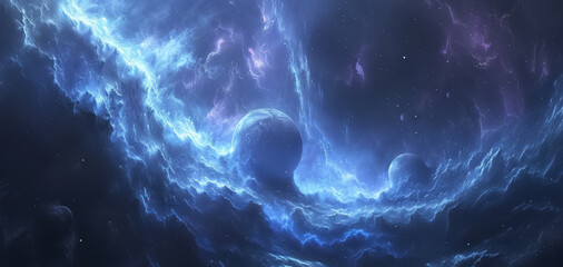 Unknown planet from outer space. Space nebula. Cosmic cluster of stars. Outer space background