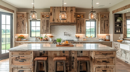 beautiful Cozy farmhouse style kitchen with a large island