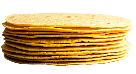 Stack of Mexican taco tortillas isolated onwhite or transparent background. Authentic Mexican taco tortillas 