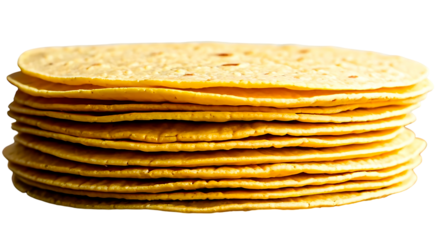 Stack of Mexican taco tortillas isolated onwhite or transparent background. Authentic Mexican taco tortillas 