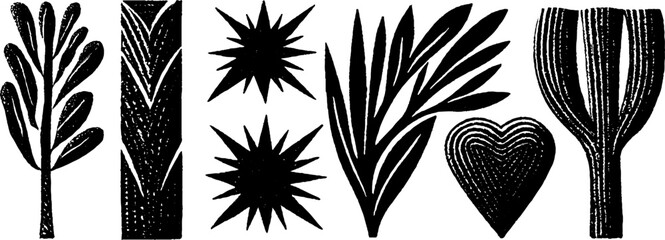 Neo folk art style botanical illustration collection featuring organic branch designs