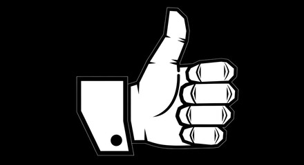 Thumbs Up Hand Outline on Black Background