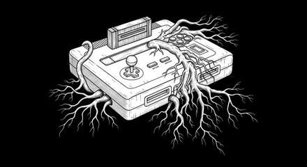 Retro Game Controller with Shocked Wires Illustration