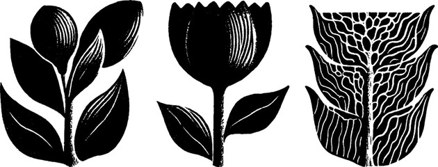 Neo folk art style illustration set featuring flower buds and creative botanic designs