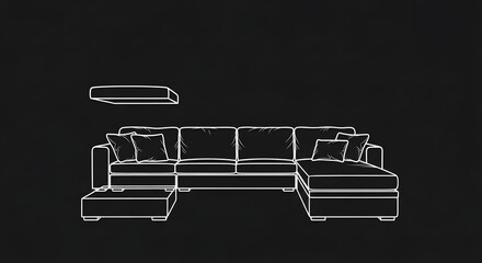 Minimalist Sofa Line Art on Black