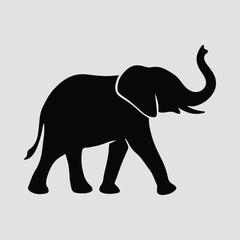 Walking elephant simple black flat design Silhouette Vector