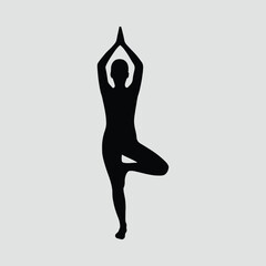 Fototapeta premium Yoga tree pose balancing silhouette vector illustration isolated