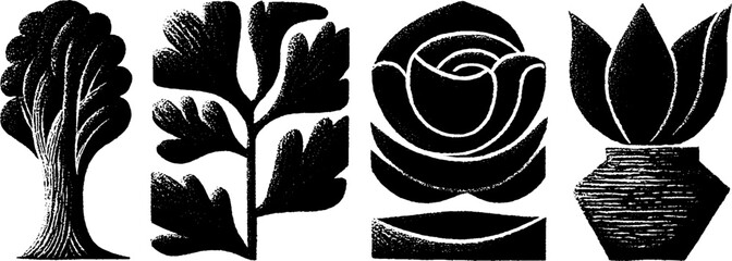 Neo folk art illustration set featuring tree of life and nature motifs