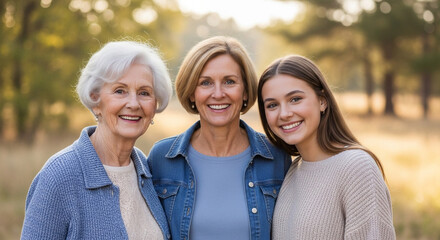 Obraz premium Multigenerational diverse women standing together in outdoor portrait