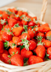 Fresh Strawberries in Wicker Basket Display