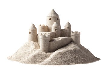 A sand castle is built on a hill