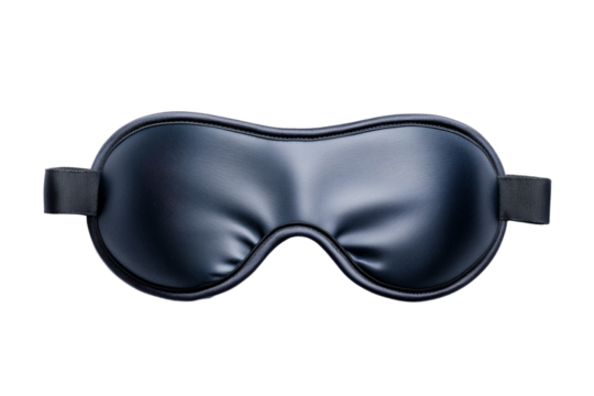 Pair of black eye masks with a black strap isolated