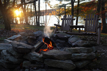 fire pit by the lake