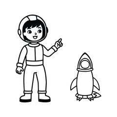 Child Astronaut Imagines Space Adventure with Cat Inside Rocket