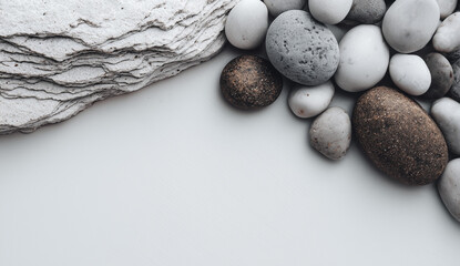 Smooth round stones on white background