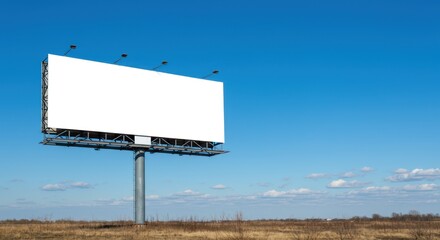 Obraz premium Billboard stands tall against a clear blue sky above an empty field