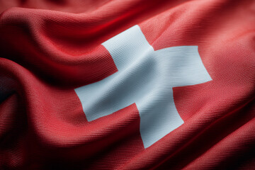 Swiss flag fabric close-up with folds