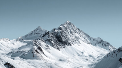 Snow-covered mountain peaks under blue sky