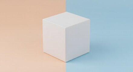 Obraz premium White Cube on Pastel Background Minimalist Geometric Composition Neutral Tones Simple Abstract Shape Design for Graphic Design Elements and Modern Artistic Mockups