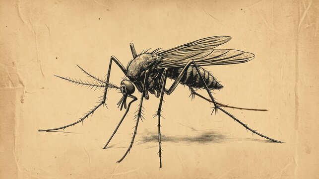 Vintage Mosquito Illustration on Aged Paper