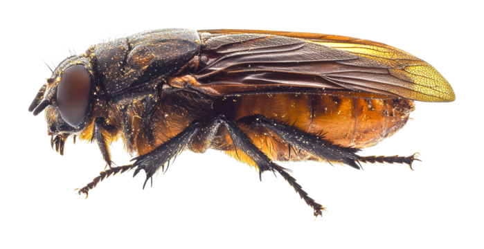 Insect behavior study hoverfly in natural habitat macro close-up perspective cut out on transparent background