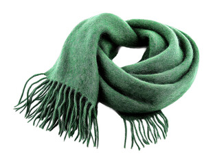Elegant green scarf draped fashionably studio setting textile cozy atmosphere isolated on transparent background