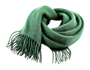 Elegant green scarf draped fashionably studio setting textile cozy atmosphere isolated on transparent background