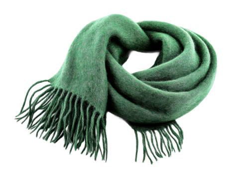 Elegant green scarf draped fashionably studio setting textile cozy atmosphere isolated on transparent background