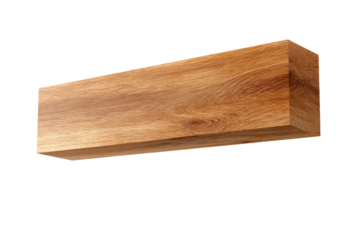 A wooden block is sitting on a white background