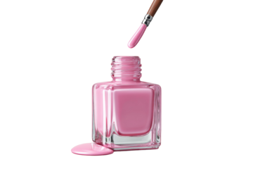 A bottle of nail polish with a brush in it