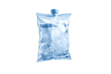 A plastic bag filled with water is shown on a white background
