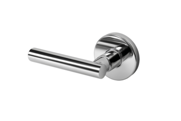 A silver door handle with a round knob