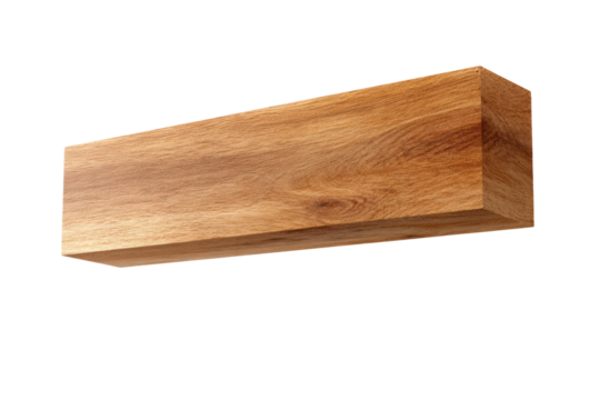 A wooden block is sitting on a white background
