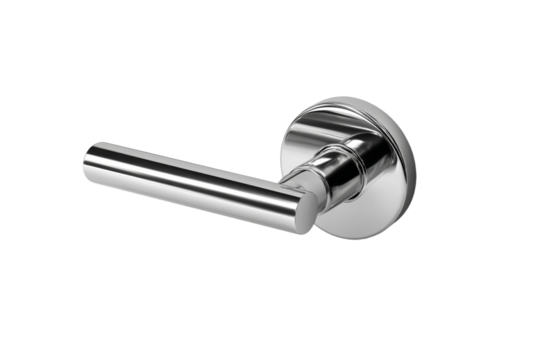 A silver door handle with a round knob