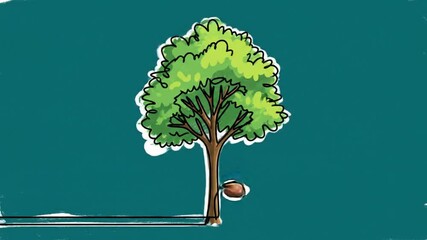 Animated video of a tree growing from a seed into a full tree, life cycle