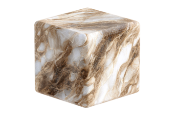 A white and brown stone cube with a rough texture