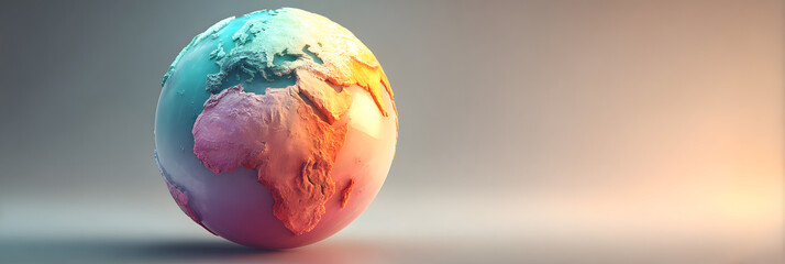 International Mother Language day. A multi-colored globe on a blurred light background. Horizontal banner. Free space for text. Copy space