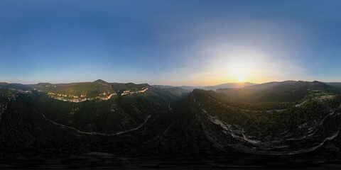 Fototapeta premium A 360 degree image of the spectacular cliffs at sunset near Siurana in Catalonia, Spain