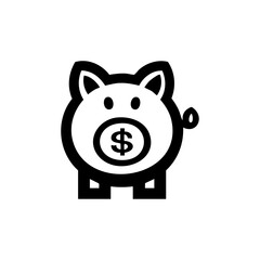 Minimalist piggy bank vector icon with dollar sign on front. Black silhouette of savings concept for finance and budgeting themes.



