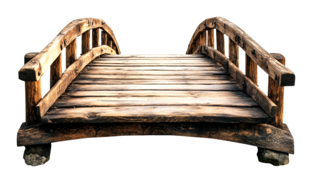 Wooden bridge structure serene garden natural environment ground level tranquility cut out on transparent background