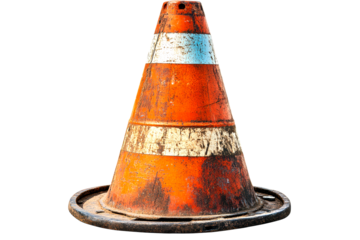 Traffic cone safety measures in urban areas isolated clear close-up isolated on transparent background