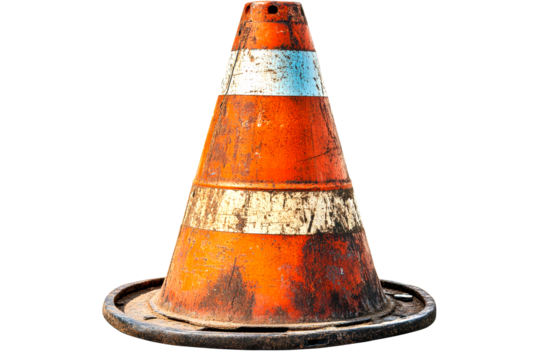 Traffic cone safety measures in urban areas isolated clear close-up isolated on transparent background