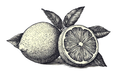 Juicy lemons displayed on leaves nature scene illustrative botanical elements isolated on transparent background