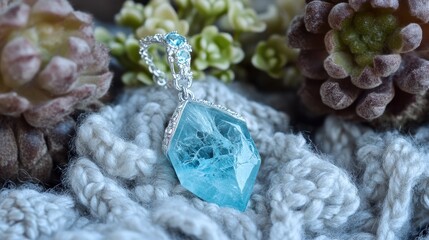 Light blue gemstone pendant with silver accents.