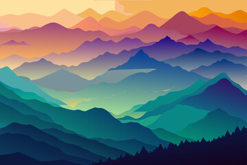 Obraz premium Misty morning mountain landscape with a serene sky, range, and forest views