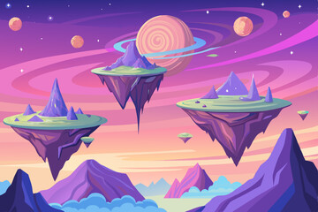 Naklejka premium Winter night sky illustration with a UFO and festive Christmas stars