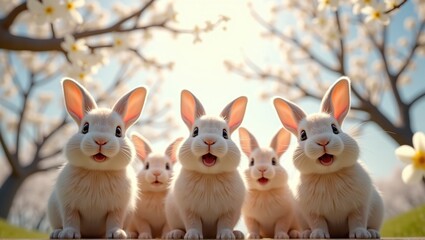 Easter bunnies looking sweetly into the camera, spreading joy