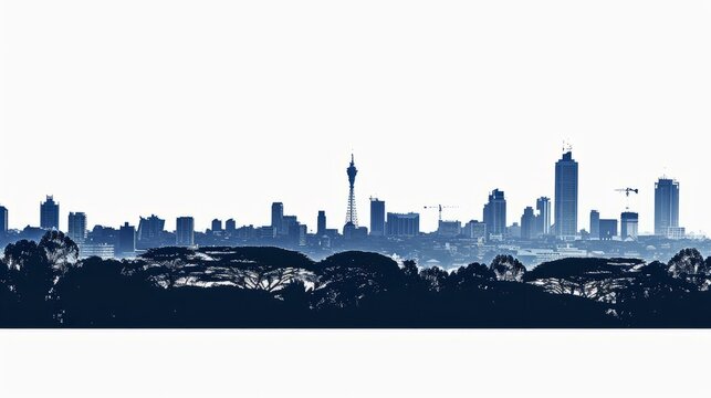  Navy blue Addis Ababa skyline silhouette with trees in foreground, modern Ethiopian cityscape art