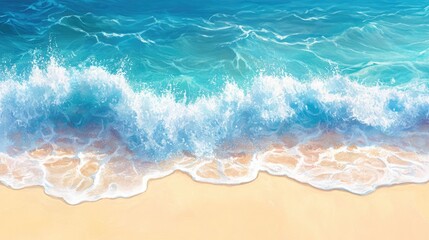 white clear ocean waves breaking over white clean turquoise emerald color water and sandy white sea beach in the evening sunset.
